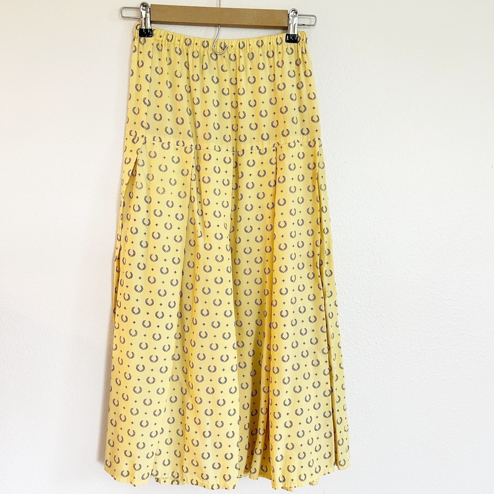 Vintage Tommy Hilfiger Midi Skirt Womens P XXS Yellow Blue Print Pleated Full